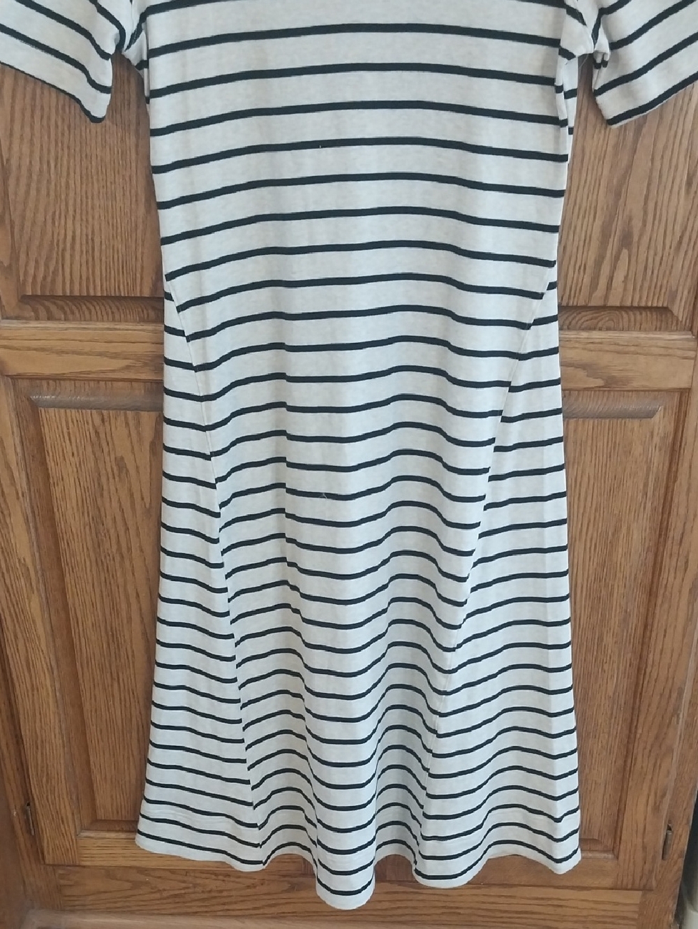 Time & Tru NWT Seamed Midi Dress Cotton Size Large 12/14 Grey Black Stripes Chic - Picture 4 of 12